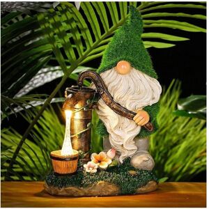 AOUGO Flocked Garden Gnome Decorations, 19cm Tall Funny Gnome Outdoor Garden Statue with Well Solar Lights, Waterproof Resin Gnome Figurines for Yard AOUGO Flocked Garden Gnome Decorations, 19cm Tall Funny Gnome Outdoor Garden Statue with Well Solar Lights, Waterproof Resin Gnome Figurines for Yard