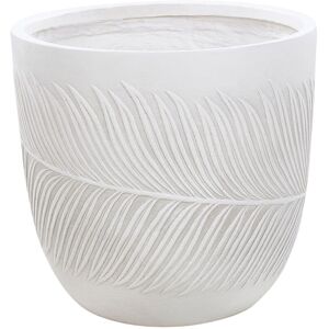 Beliani White Round Outdoor Plant Pot - 42x42x40 cm, Leaf Pattern, Durable Beliani White Round Outdoor Plant Pot - 42x42x40 cm, Leaf Pattern, Durable