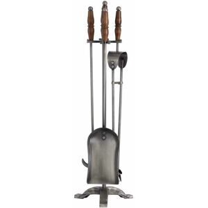 Hill Interiors - Hand Turned Fire Companion Set in Antique Pewter with Wooden Handles - Metal/Wood - W17 x H64 cm - Black/Brown Hill Interiors - Hand Turned Fire Companion Set in Antique Pewter with Wooden Handles - Metal/Wood - W17 x H64 cm - Black/Brown