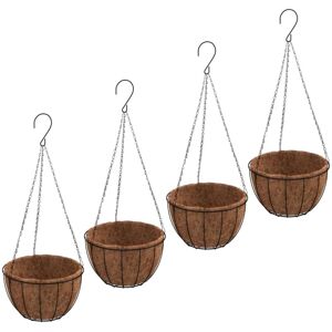 Hanging Planters 4 pcs with Coco Liners Black ø 30x52 cm Steel Vidaxl Hanging Planters 4 pcs with Coco Liners Black ø 30x52 cm Steel Vidaxl