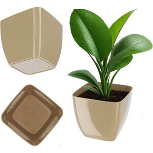 KADAX flower pot, made of plastic, flower tub, square, 12 cm, beige KADAX flower pot, made of plastic, flower tub, square, 12 cm, beige