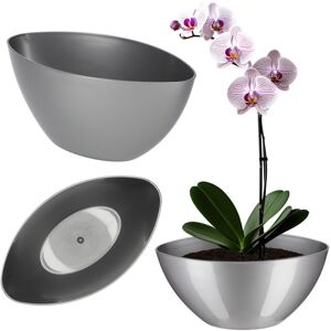 KADAX flower pot, plastic plant pot, oval pot, 30 x 13.5 cm, silver KADAX flower pot, plastic plant pot, oval pot, 30 x 13.5 cm, silver