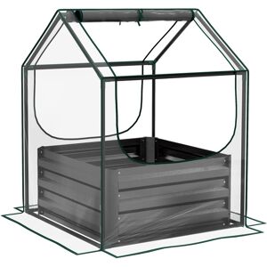 Outsunny Raised Garden Bed Planter Box with Greenhouse, Clear and Dark Grey Outsunny Raised Garden Bed Planter Box with Greenhouse, Clear and Dark Grey