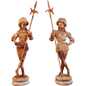 Biscottini - Pair of cast iron made W57xDP35xH167 cm sized each antiqued white finish statues Biscottini - Pair of cast iron made W57xDP35xH167 cm sized each antiqued white finish statues