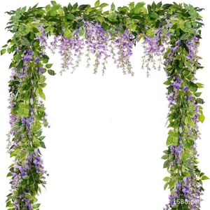 IKODM Pieces Artificial Flower Vine 2M/6.5 Feet Fake Wisteria Hanging Flower Vine Garland IKODM Pieces Artificial Flower Vine 2M/6.5 Feet Fake Wisteria Hanging Flower Vine Garland