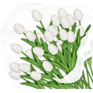 RELAXDAYS 48 artificial tulips, 24 lifelike plastic flowers, decorative artificial tulips, approx. 33.5 cm long, white/green RELAXDAYS 48 artificial tulips, 24 lifelike plastic flowers, decorative artificial tulips, approx. 33.5 cm long, white/green