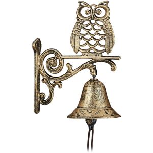 Cast Iron Door Bell, Owl, Antique Design, with Cord, Weatherproof, Garden Decoration, 26.5x19x11 cm, Gold - Relaxdays Cast Iron Door Bell, Owl, Antique Design, with Cord, Weatherproof, Garden Decoration, 26.5x19x11 cm, Gold - Relaxdays