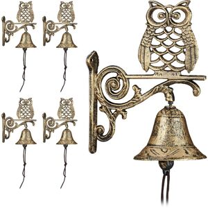 Relaxdays 5x Cast Iron Door Bells, Owl, Antique Design, with Cord, Weatherproof, Garden Decoration, 26.5x19x11 cm, Gold Relaxdays 5x Cast Iron Door Bells, Owl, Antique Design, with Cord, Weatherproof, Garden Decoration, 26.5x19x11 cm, Gold