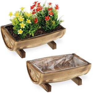Relaxdays - 2x Half-Barrel Flowerpots, Garden, Balcony and Terrace, Vintage Look, Foil Lined, 12.5 x 29.5 x 20 cm, Natural Relaxdays - 2x Half-Barrel Flowerpots, Garden, Balcony and Terrace, Vintage Look, Foil Lined, 12.5 x 29.5 x 20 cm, Natural