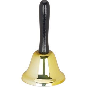 RELAXDAYS 4 x table bell, hand bell, loud ring, wooden handle, school, reception, Christmas decor, iron, 12 cm tall, gold RELAXDAYS 4 x table bell, hand bell, loud ring, wooden handle, school, reception, Christmas decor, iron, 12 cm tall, gold