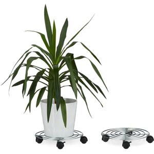 Relaxdays Plant Caddy, 2x Set, with Brakes, Flower Roller, Round, Steel, Stand, H x W x D: 6 x 32 x 32 cm, Silver Relaxdays Plant Caddy, 2x Set, with Brakes, Flower Roller, Round, Steel, Stand, H x W x D: 6 x 32 x 32 cm, Silver