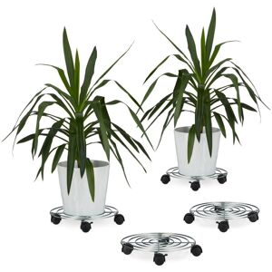 Relaxdays Plant Caddy, 4x Set, with Brakes, Flower Roller, Round, Steel, Stand, H x W x D: 6 x 32 x 32 cm, Silver Relaxdays Plant Caddy, 4x Set, with Brakes, Flower Roller, Round, Steel, Stand, H x W x D: 6 x 32 x 32 cm, Silver