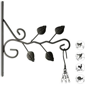 Plant Hook with Leaf Motif, Flower Pot Hanger for the Wall, Metal Garden Decor, HxWxD: 30 x 28 x 2 cm, Black - Relaxdays Plant Hook with Leaf Motif, Flower Pot Hanger for the Wall, Metal Garden Decor, HxWxD: 30 x 28 x 2 cm, Black - Relaxdays