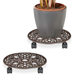 Relaxdays Plant Caddy with Wheels, Set of 2, Round, Antique Design, Cast Iron, 7.5x34 cm, Rolling Flower Stand, Black Relaxdays Plant Caddy with Wheels, Set of 2, Round, Antique Design, Cast Iron, 7.5x34 cm, Rolling Flower Stand, Black