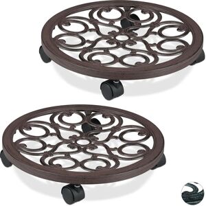 Set of 2 Relaxdays Round Plant Caddies, Metal Flower Pot Roller for Indoors & Outdoors, Antique Look, Ø 38 cm, Brown Set of 2 Relaxdays Round Plant Caddies, Metal Flower Pot Roller for Indoors & Outdoors, Antique Look, Ø 38 cm, Brown