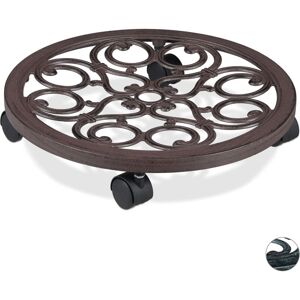 Relaxdays - Set of 4 Round Plant Caddies, Metal Flower Pot Roller for Indoors & Outdoors, Antique Look, ø 38 cm, Brown Relaxdays - Set of 4 Round Plant Caddies, Metal Flower Pot Roller for Indoors & Outdoors, Antique Look, ø 38 cm, Brown