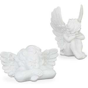 Relaxdays Set of 2 Angel Sculptures, Graceful, Weatherproof, Grave Decoration, 6 x 12.5 x 7.5cm, Artificial Stone, White Relaxdays Set of 2 Angel Sculptures, Graceful, Weatherproof, Grave Decoration, 6 x 12.5 x 7.5cm, Artificial Stone, White