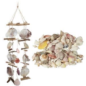 RELAXDAYS 2-piece decorative set, driftwood wind chime with capiz shells, shell mix with sea snails, large chime, coastal decor RELAXDAYS 2-piece decorative set, driftwood wind chime with capiz shells, shell mix with sea snails, large chime, coastal decor