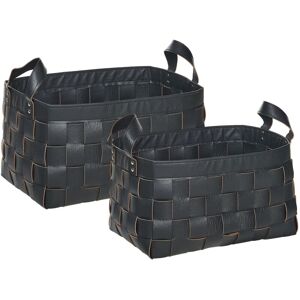 Beliani - Set of 2 Handmade Storage Baskets with Handles Faux Leather Black Sippar Beliani - Set of 2 Handmade Storage Baskets with Handles Faux Leather Black Sippar
