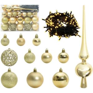 Christmas Bauble Set with 150 LEDs 61 pcs Gold Plastic vidaXL Christmas Bauble Set with 150 LEDs 61 pcs Gold Plastic vidaXL