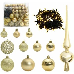 Christmas Bauble Set with 300 LEDs 120 pcs Gold Plastic vidaXL Christmas Bauble Set with 300 LEDs 120 pcs Gold Plastic vidaXL