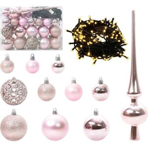 Christmas Bauble Set with 150 LEDs 61 pcs Pink Plastic vidaXL Christmas Bauble Set with 150 LEDs 61 pcs Pink Plastic vidaXL