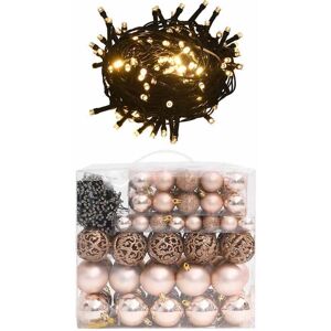 120 Piece Christmas Ball Set with Peak and 300 LEDs Rose Gold vidaXL 120 Piece Christmas Ball Set with Peak and 300 LEDs Rose Gold vidaXL