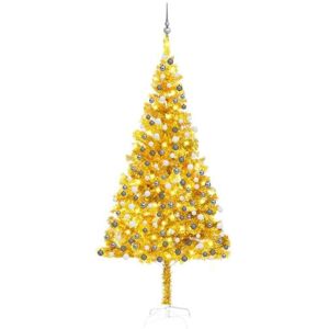 Artificial Pre-lit Christmas Tree with Ball Set Gold 240 cm PET vidaXL Artificial Pre-lit Christmas Tree with Ball Set Gold 240 cm PET vidaXL