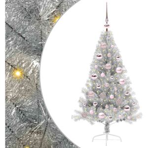 Artificial Pre-lit Christmas Tree Silver 120 cm PET vidaXL Artificial Pre-lit Christmas Tree Silver 120 cm PET vidaXL