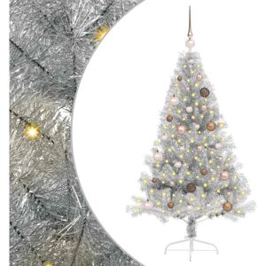 Artificial Pre-lit Christmas Tree Silver 150 cm PET vidaXL Artificial Pre-lit Christmas Tree Silver 150 cm PET vidaXL
