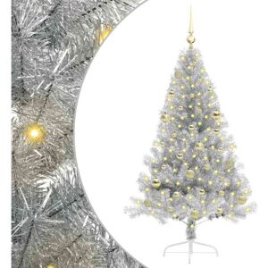 Artificial Pre-lit Christmas Tree Silver 150 cm PET vidaXL Artificial Pre-lit Christmas Tree Silver 150 cm PET vidaXL