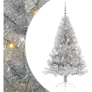 Artificial Pre-lit Christmas Tree Silver 150 cm PET vidaXL Artificial Pre-lit Christmas Tree Silver 150 cm PET vidaXL
