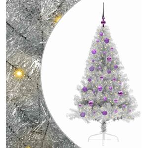 Artificial Pre-lit Christmas Tree Silver 150 cm PET vidaXL Artificial Pre-lit Christmas Tree Silver 150 cm PET vidaXL