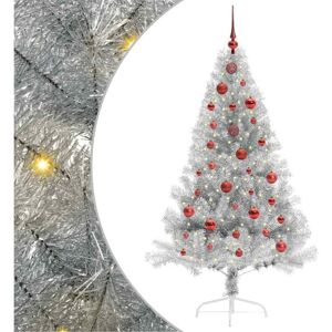 Artificial Pre-lit Christmas Tree Silver 150 cm PET vidaXL Artificial Pre-lit Christmas Tree Silver 150 cm PET vidaXL