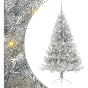 Artificial Pre-lit Christmas Tree Silver 150 cm PET vidaXL Artificial Pre-lit Christmas Tree Silver 150 cm PET vidaXL