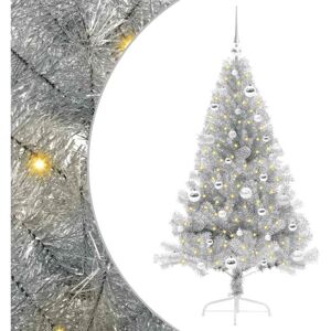 Artificial Pre-lit Christmas Tree Silver 150 cm PET vidaXL Artificial Pre-lit Christmas Tree Silver 150 cm PET vidaXL