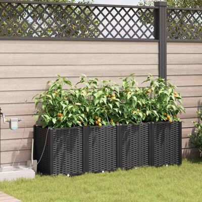 VidaXL Garden Planters with Watering System - 4 pcs, Black VidaXL Garden Planters with Watering System - 4 pcs, Black