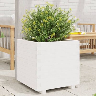 vidaXL Garden Planter White 50x50x49.5 cm Solid Wood Pine - Garden Planter vidaXL Garden Planter White 50x50x49.5 cm Solid Wood Pine - Garden Planter