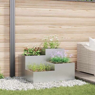 vidaXL Garden Planter Grey Galvanized Steel 80x80x60 cm Plant Pot - Plant Pot vidaXL Garden Planter Grey Galvanized Steel 80x80x60 cm Plant Pot - Plant Pot