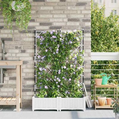 VidaXL Garden Planter with Trellis 2 pcs White 80x40x125.5 cm VidaXL Garden Planter with Trellis 2 pcs White 80x40x125.5 cm