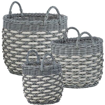 Beliani Set of 3 Plant Baskets Grey and White PE Rattan - Plant Baskets Beliani Set of 3 Plant Baskets Grey and White PE Rattan - Plant Baskets
