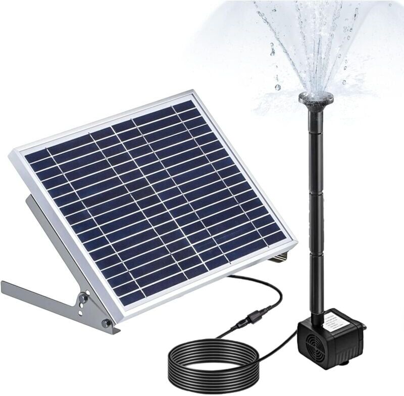 LONGZIMING 10W Solar Fountain Pump with Large Solar Panel 3 Nozzles Max. Water Height 200cm for Bird Bath Aquarium Small Pond Garden Decoration