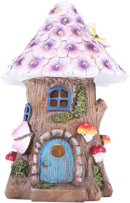 TLILY Fairy Garden House Solar Statues Sculpture Miniature Figurine Treehouse Decor Lawn Yard Ornaments Decoration