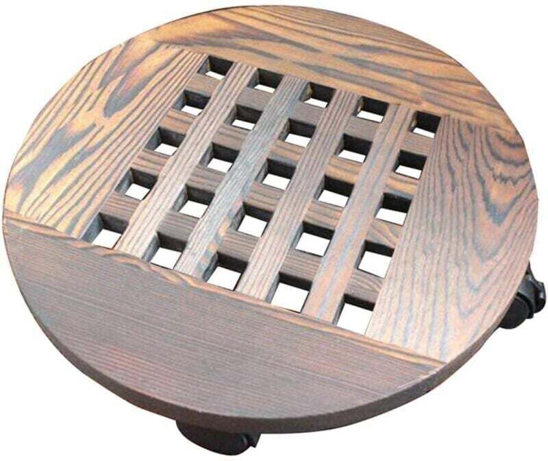 YMYNY Fliti Wooden Planter Caddy, Potted Plant Stand with Wheels, Rolling Round Flower Pot Base Roller, Movable Tray Plant Cart for Home Garden Outdoor 30cm