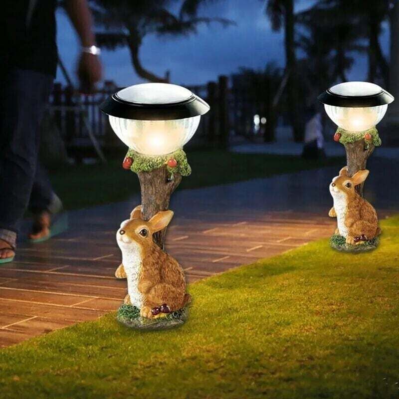 YMYNY Garden Ornament Cat Statue Solar Powered Light, Animal Figurine Sculpture, Animal Lights Decorative Ornament Rabbit Decoration MUMU