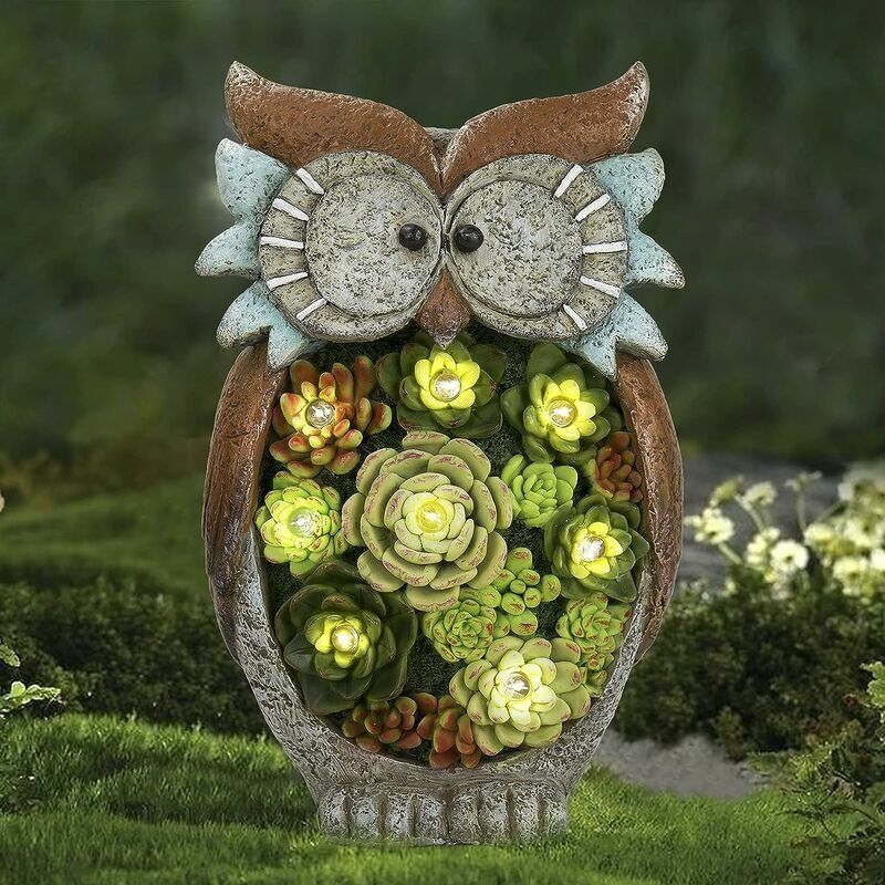 DEWDAT Garden Ornament Owl Figurine, Solar Powered Outdoor Lights, Waterproof Resin Garden Statue for Yard Lawn Decoration Gift