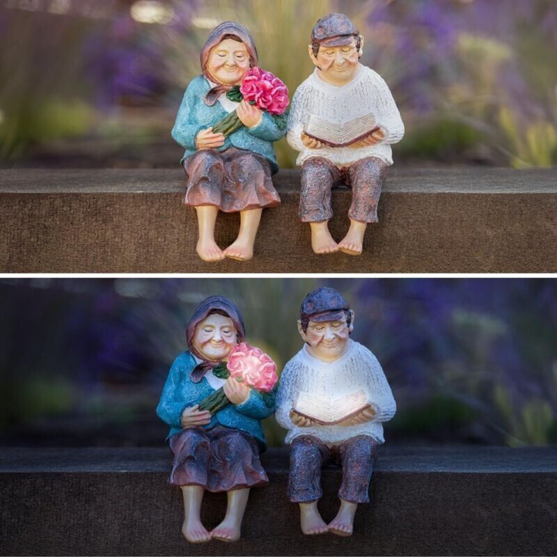 MARCO PAUL Grandparent Statues Garden Ornaments Outdoor Solar Powered Garden Decorations Grandmother & Grandfather Figurines with Warm Glow Lights – Resin