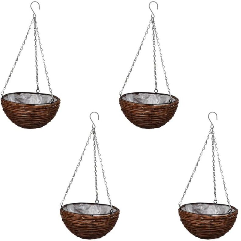 Hanging Round Willow Basket 4 pcs with Liner & Chain Vidaxl