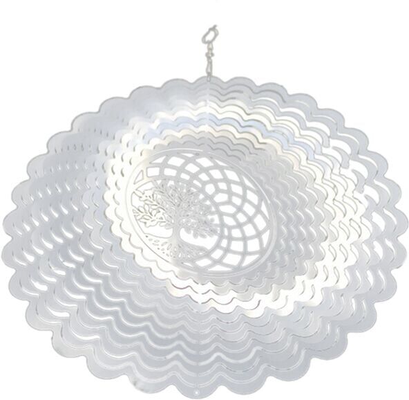 TLILY Hanging Wind Spinner Outdoor Metal Decoration Silver 3D Mirror Stainless Steel Chime Garden