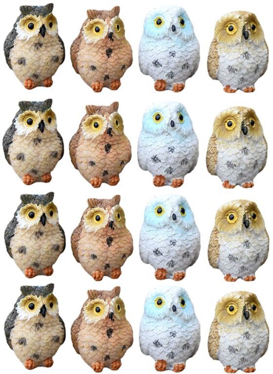 TLILY Miniature Resin Night Owls Figurine Fairy Garden Mini Animal Statue Toy for Micro-Landscape Pots Moss Terrarium Decor
